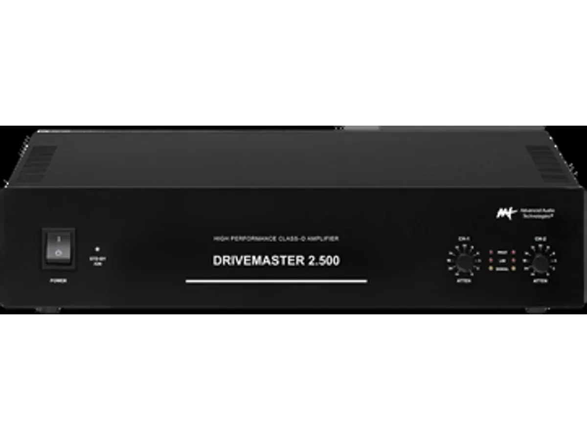 AAT DriveMaster 2.500 Amplificador de Potência Classe D em composição visual do catálogo MyConcert de áudio e automação