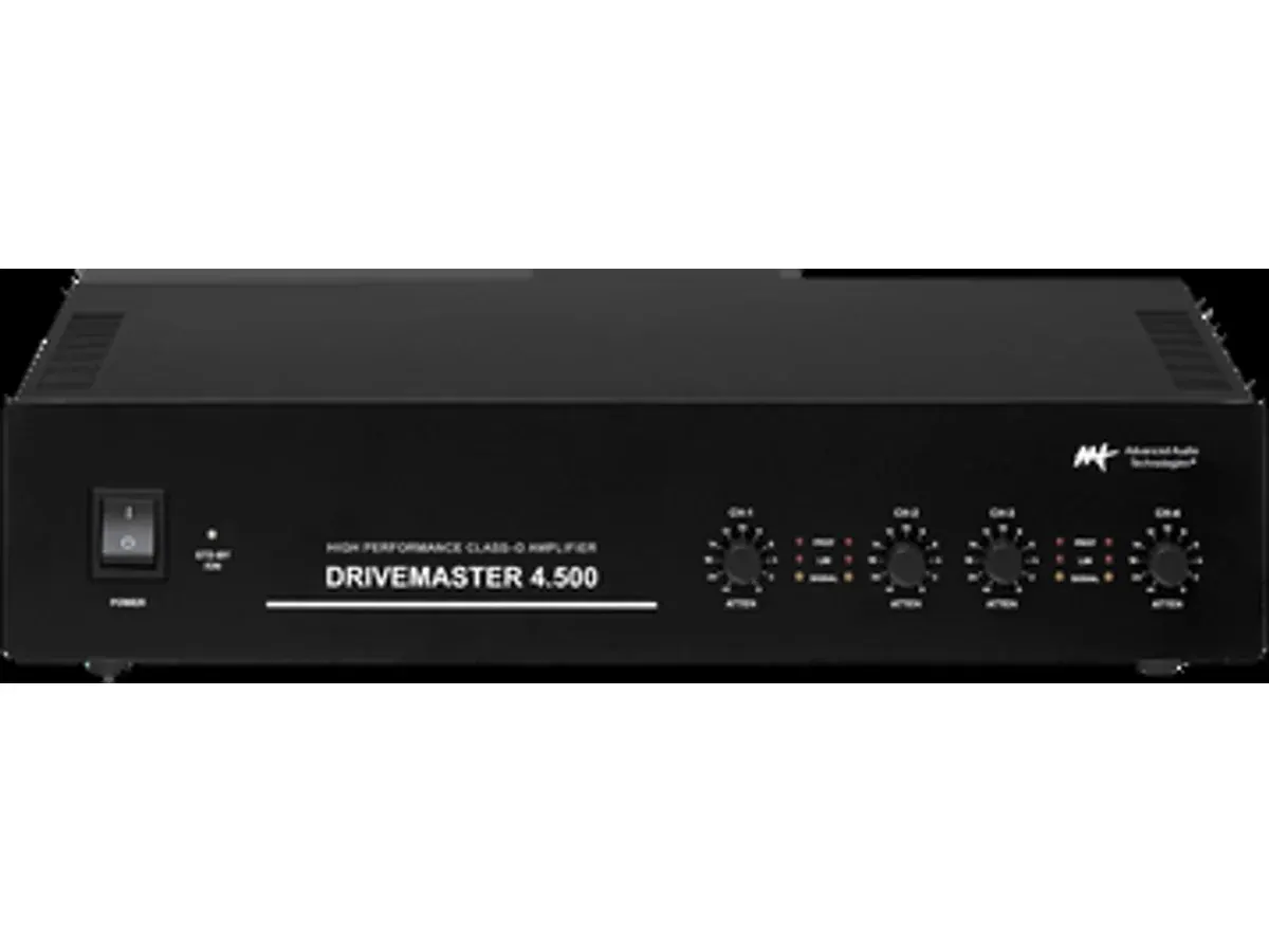 AAT DriveMaster 4.500 Amplificador de Potência de 4 Canais em composição visual do catálogo MyConcert de áudio e automação