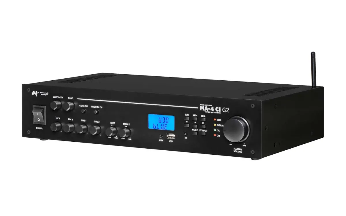 AAT MA-4 CI G2 Amplificador Mixer 70V em composição visual do catálogo MyConcert de áudio e automação