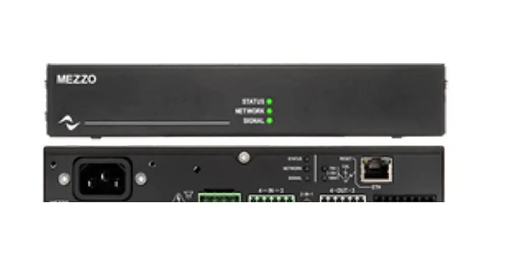 Powersoft Mezzo 322 A Plus Amplificador Compacto de 2 Canais para Som Ambiente em composição visual do catálogo MyConcert de áudio e automação