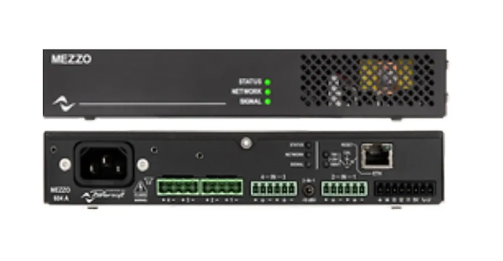Powersoft Mezzo 604 A Amplificador Compacto de 4 Canais para Som Ambiente em composição visual do catálogo MyConcert de áudio e automação