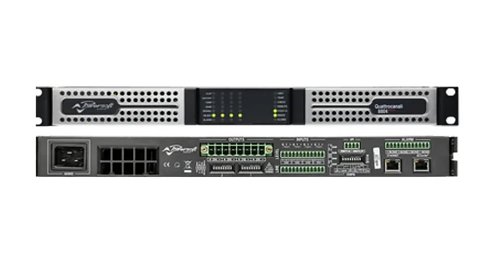 Powersoft Quattrocanali 8804 DSP+D Amplificador de 4 Canais para Áudio Corporativo em composição visual do catálogo MyConcert de áudio e automação