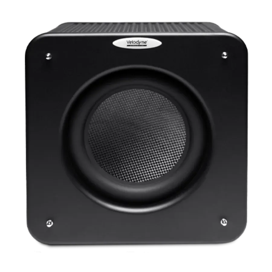 Velodyne MicroVee X Subwoofer Compacto em composição visual do catálogo MyConcert de áudio e automação