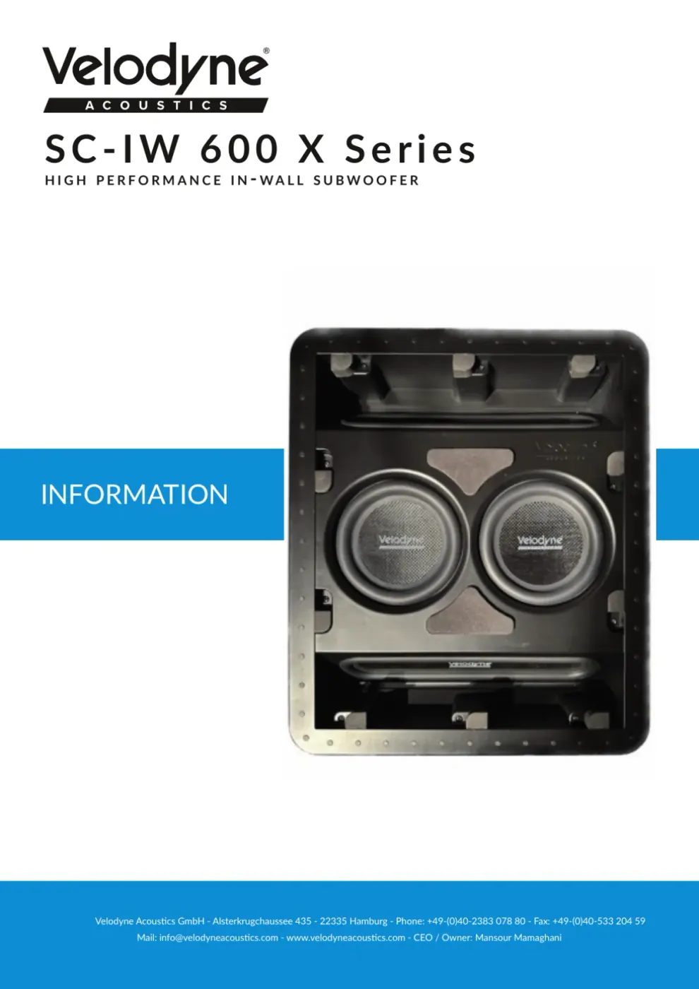 Velodyne SC IW 600 X Subwoofer In-Wall em composição visual do catálogo MyConcert de áudio e automação