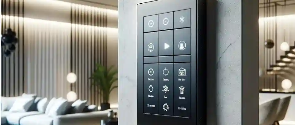 Detalhe de keypads crestron na linguagem visual MyConcert